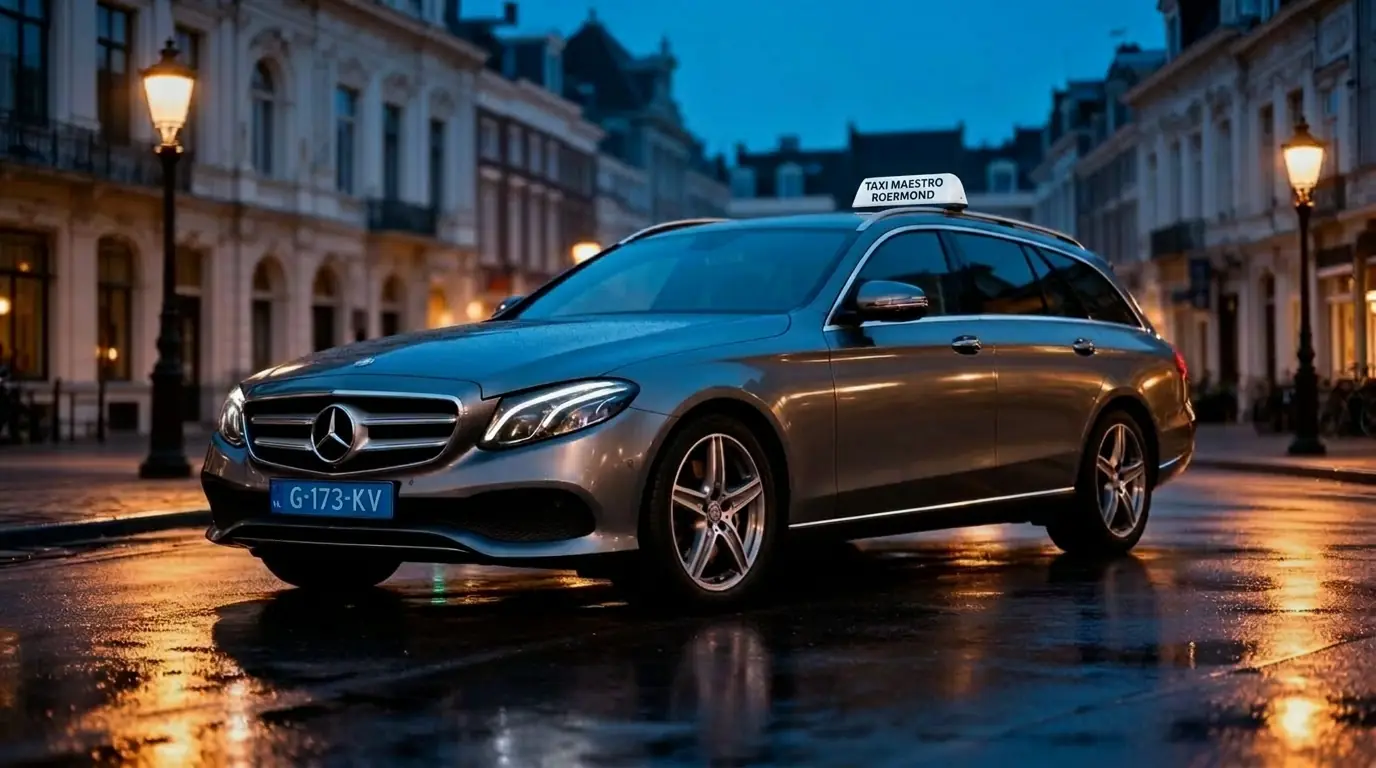Grijze Mercedes E220 Estate taxi van Taxi Maestro Roermond