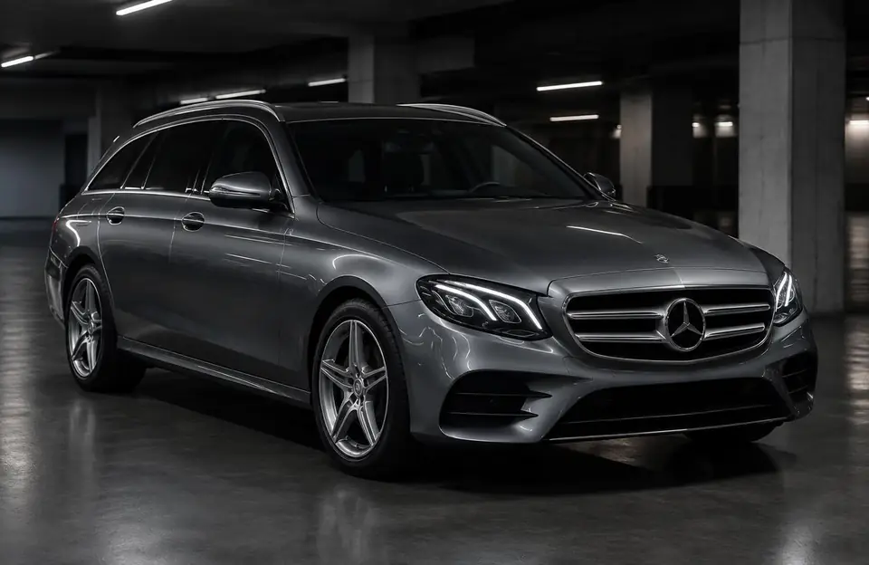 Grijze Mercedes-Benz E220 Estate van Taxi Maestro