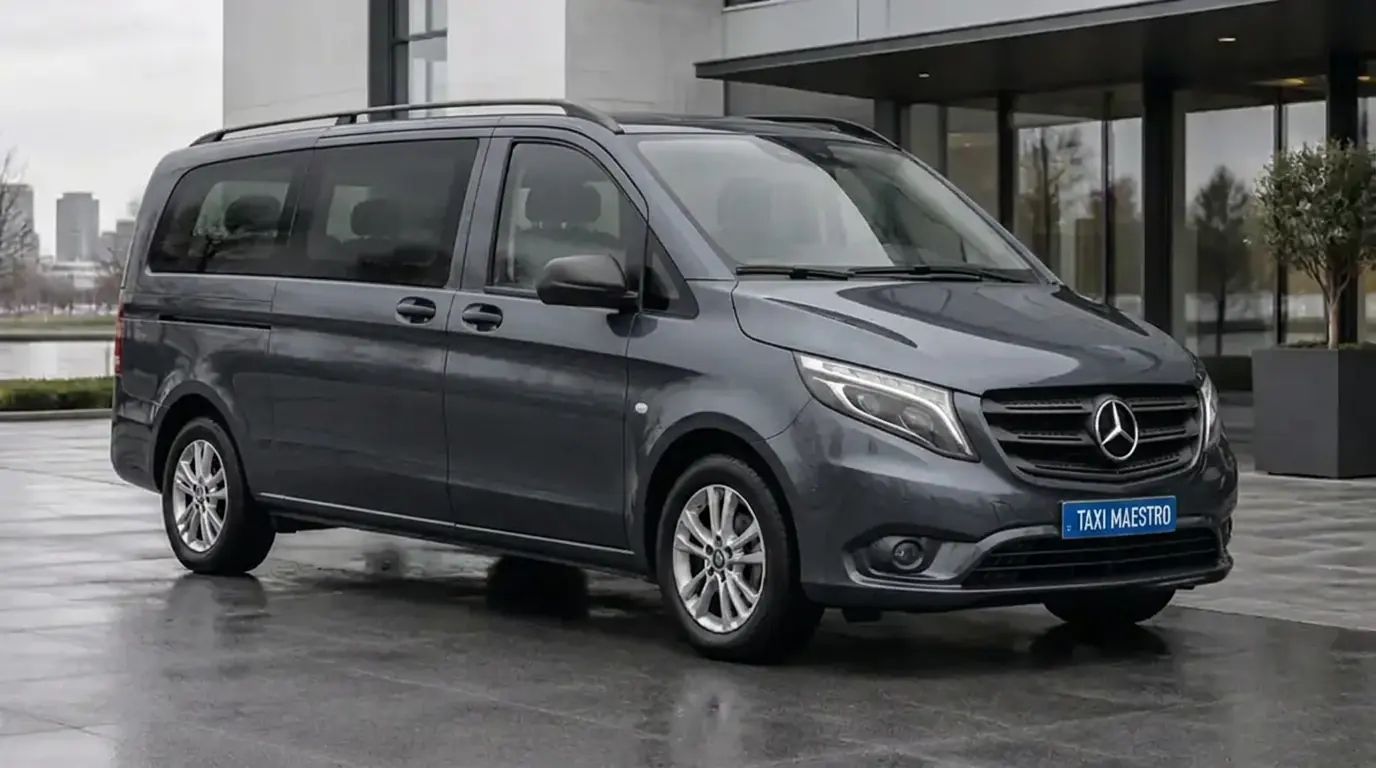 Donkergrijze Mercedes-Benz Vito 114 Extra Lang van Taxi Maestro